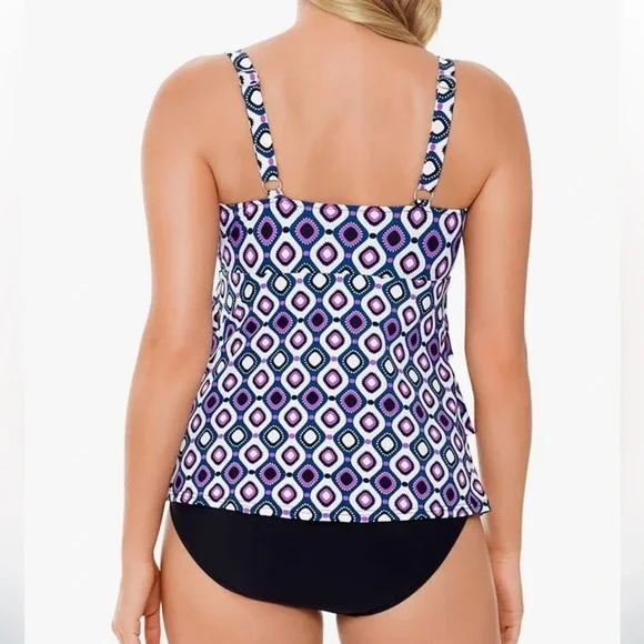 Swim Solutions Printed Hip Minimizer One-Piece Swimsuit‎ Purple 16 - Picture 2 of 11